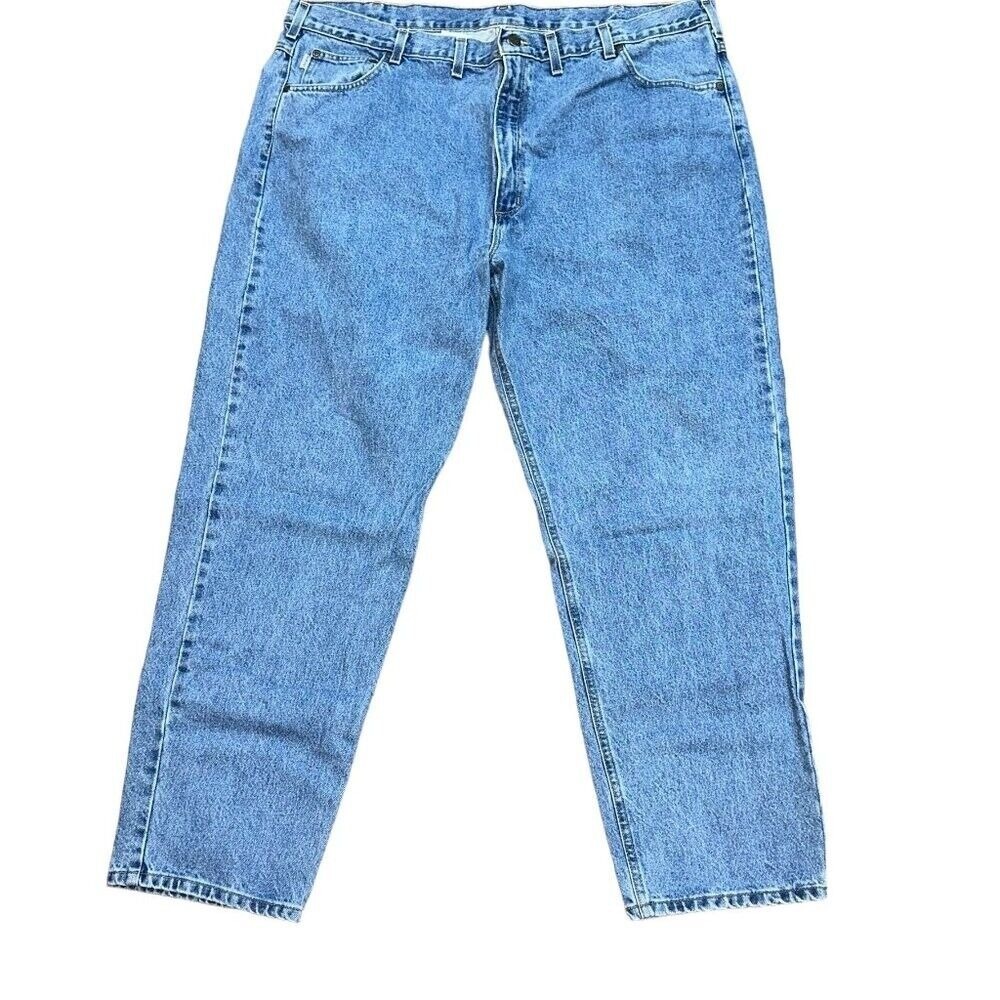Men Carhartt Relaxed Fit Tapered Leg Light Wash Denim‎ Jeans B17-STW Size 46x32